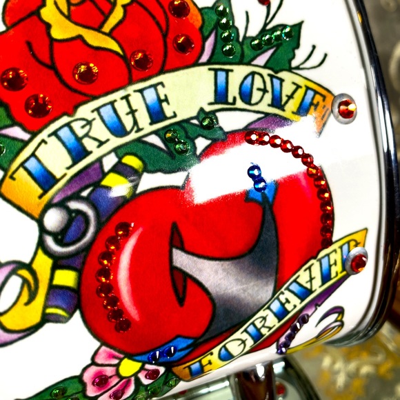 LITTLE EARTH USA PRISTINE Metal Purse Tattoo Art Swarovski Crystals Mini Bag - Picture 3 of 17